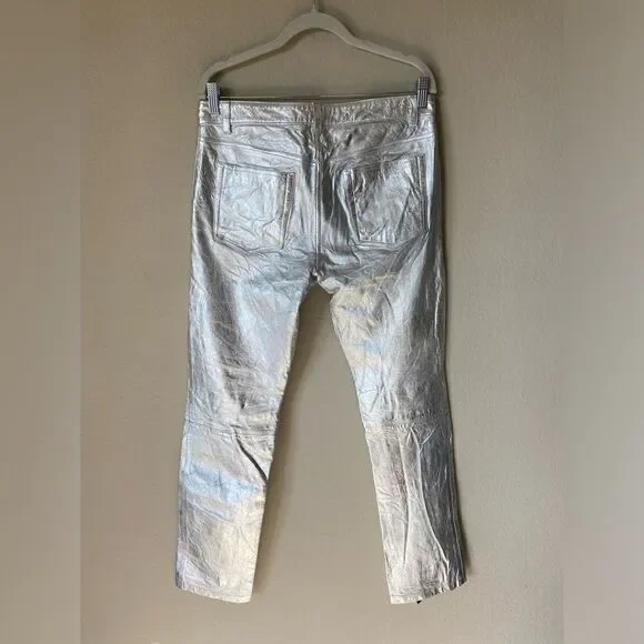 The Mighty Company The Queensway Lamb Leather Silver Pants Straight Leg Size 12 - Picture 10 of 13